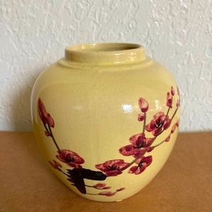 Vintage Yellow Ginger jar/Vase with Hand Painted Cherry Blossom